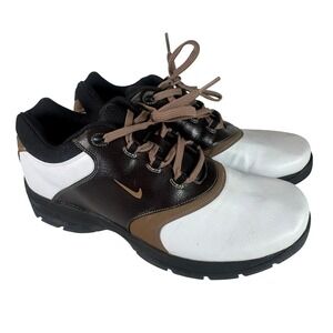 Nike Sport Performance Saddle GOLF‎ Shoes Size 9.5 White/Brown Spiked 309894-121